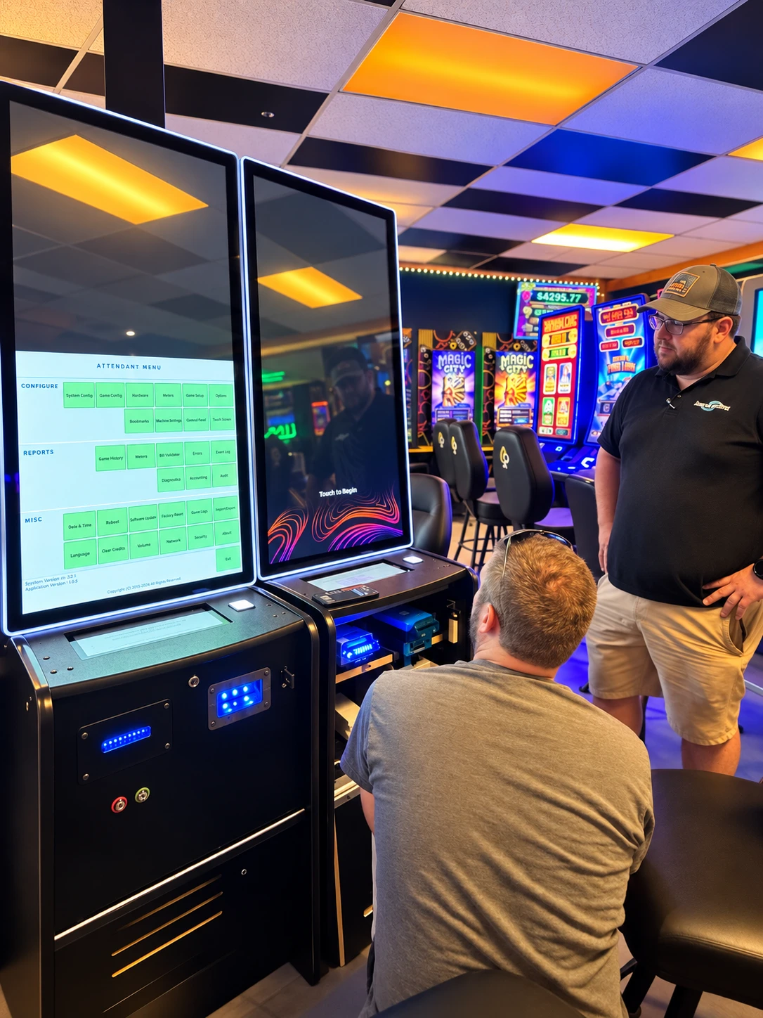 Barracuda Wahoo Gaming technicians installing and supporting gaming equipment