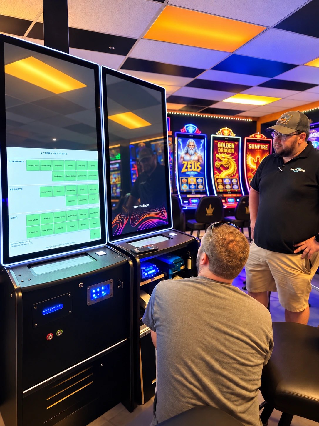 Barracuda Wahoo Gaming technicians installing and supporting gaming equipment